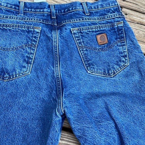 Carhartt Flannel Lined Blue Jeans Mens 36x34 Regular Fit Blue Plaid Lining - Picture 14 of 16